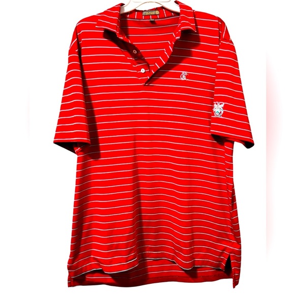Peter Millar Men’s Summer Comfort Red Blue Striped Golf Polo Shirt Size Large - Picture 1 of 6